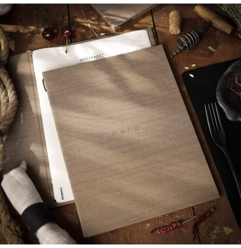 Porta Menu ITALY A4 (23,2x32 cm) - cornicetta (4 facciate) - scritta menu - colore SABBIA