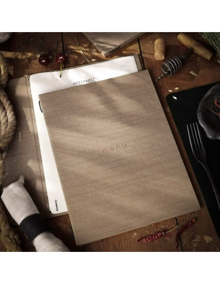 Porta Menu ITALY A4 (23,2x32 cm) - cornicetta (4 facciate) - scritta menu - colore SABBIA