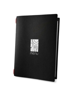 Porta Menu CUSTOM A4 (23,2x31,8 cm) "ICON" 2 buste (4 facciate) elastico rosso ECO NERO sp. 0.6