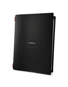 Porta Menu CUSTOM A4 (23,2x31,8 cm) "MINIMAL BLACK" 2 buste (4 facciate) elastico rosso ECO NERO sp. 0.6
