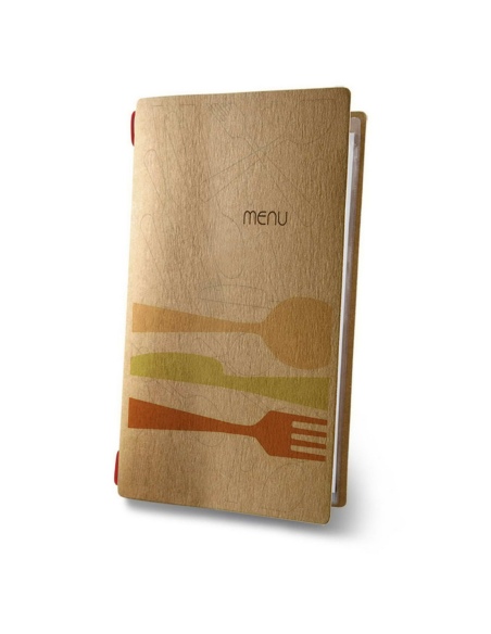 Porta Menu CUSTOM A4 SLIM (17,4x31,8 cm) "FANTASY menu" 2 buste (4 facciate) elastico rosso ECO NATURALE sp. 0.6