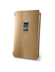Porta Menu CUSTOM A4 SLIM (17,4x31,8 cm) "OCEAN menu" 2 buste (4 facciate) elastico rosso ECO NATURALE sp. 0.6