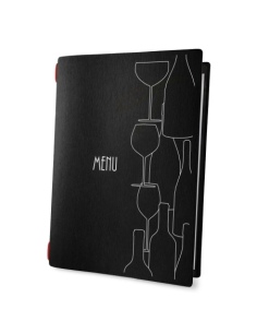 Porta Menu CUSTOM A4 (23,2x31,8 cm) "GLASS" 2 buste (4 facciate) elastico rosso ECO NERO sp. 0.6