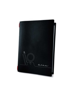 Porta Menu CUSTOM A5 (16,5x23,1 cm) "LINEAR" 2 buste (4 facciate) elastico rosso ECO NERO sp. 0.6