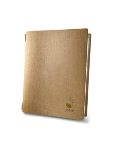Porta Menu CUSTOM A5 (16,5x23,1 cm) "VEGGY menu" 2 buste (4 facciate) elastico rosso ECO NATURALE sp. 0.6