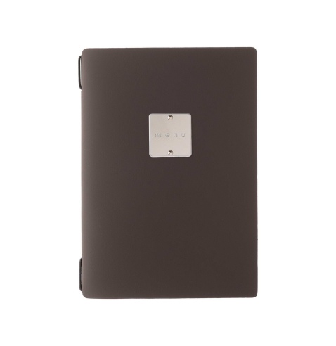 Porta Menu A5 (16,5x23,1 cm) etichetta METAL "menu" cornicetta (4 facciate) elastico nero BICOLOR COCOA