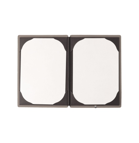 Porta Menu A5 (16,5x23,1 cm) etichetta METAL "menu" cornicetta (4 facciate) elastico nero BICOLOR COCOA