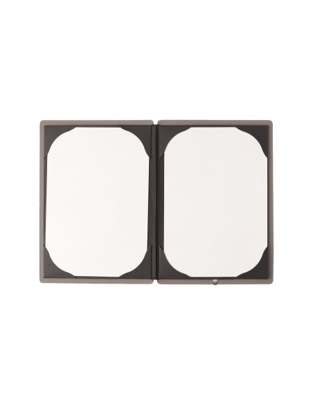 Porta Menu A5 (16,5x23,1 cm) etichetta METAL "menu" cornicetta (4 facciate) elastico nero BICOLOR COCOA