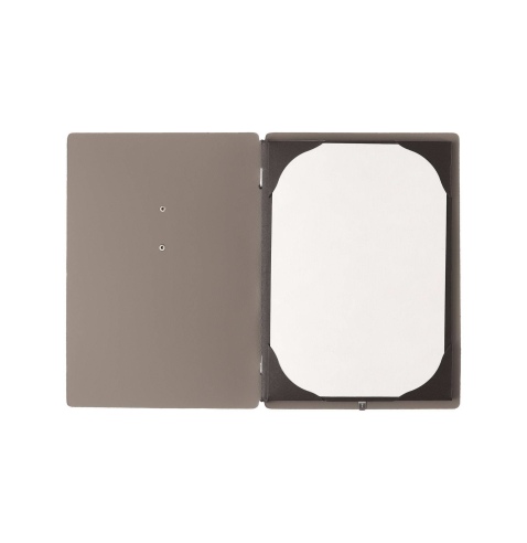 Porta Menu A5 (16,5x23,1 cm) etichetta METAL "personalizzata" (minimo 18 pezzi) cornicetta (4 facciate) elastico nero BICOLOR CO