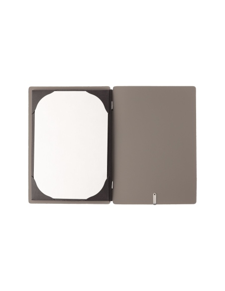 Porta Menu A5 (16,5x23,1 cm) etichetta METAL "personalizzata" (minimo 18 pezzi) cornicetta (4 facciate) elastico nero BICOLOR CO