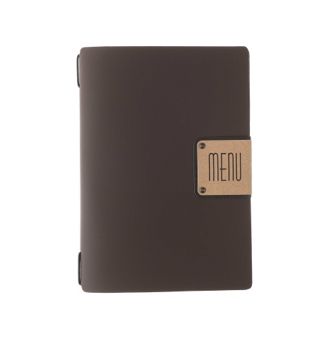Porta Menu A5 (16,5x23,1 cm) etichetta PATCH "personalizzata" (minimo 18 pezzi) cornicetta (4 facciate) elastico nero BICOLOR CO