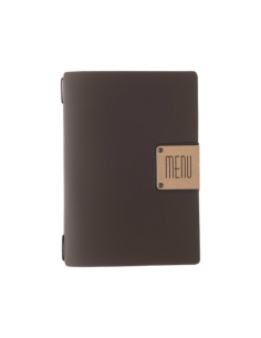 Porta Menu A5 (16,5x23,1 cm) etichetta PATCH "menu" cornicetta (4 facciate) elastico nero BICOLOR COCOA