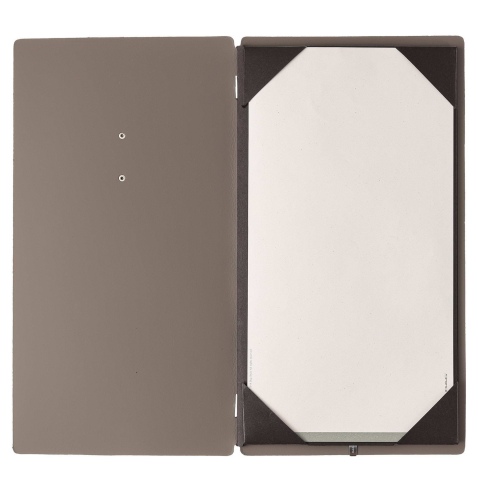 Porta Menu A4 SLIM (17,4x31,8 cm) etichetta METAL "menu" cornicetta (4 facciate) elastico nero BICOLOR COCOA