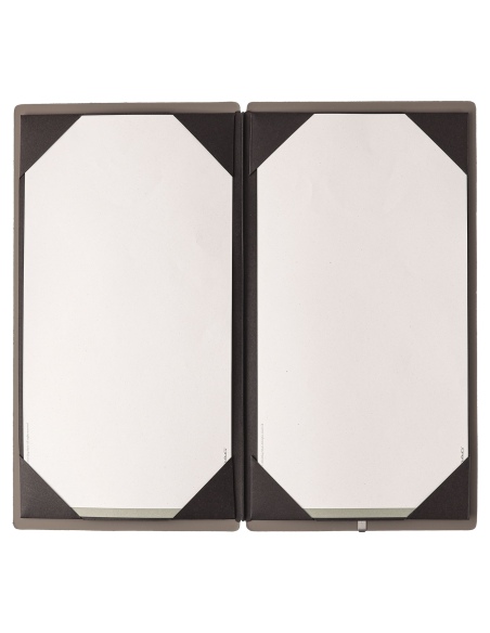 Porta Menu A4 SLIM (17,4x31,8 cm) etichetta METAL "menu" cornicetta (4 facciate) elastico nero BICOLOR COCOA