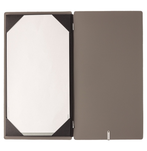 Porta Menu A4 SLIM (17,4x31,8 cm) etichetta METAL "menu" cornicetta (4 facciate) elastico nero BICOLOR COCOA