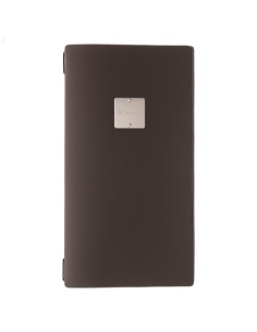 Porta Menu A4 SLIM (17,4x31,8 cm) etichetta METAL "personalizzata" (minimo 18 pezzi) cornicetta (4 facciate) elastico nero BICOL