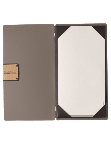 Porta Menu A4 SLIM (17,4x31,8 cm) etichetta PATCH "personalizzata" (minimo 18 pezzi) cornicetta (4 facciate) elastico nero BICOL