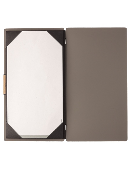 Porta Menu A4 SLIM (17,4x31,8 cm) etichetta PATCH "personalizzata" (minimo 18 pezzi) cornicetta (4 facciate) elastico nero BICOL