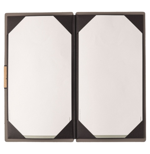 Porta Menu A4 SLIM (17,4x31,8 cm) etichetta PATCH "menu" cornicetta (4 facciate) elastico nero BICOLOR COCOA