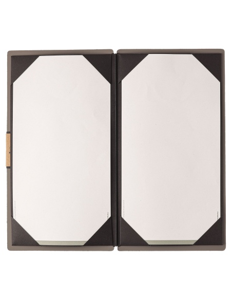 Porta Menu A4 SLIM (17,4x31,8 cm) etichetta PATCH "menu" cornicetta (4 facciate) elastico nero BICOLOR COCOA