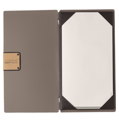 Porta Menu A4 SLIM (17,4x31,8 cm) etichetta PATCH "menu" cornicetta (4 facciate) elastico nero BICOLOR COCOA