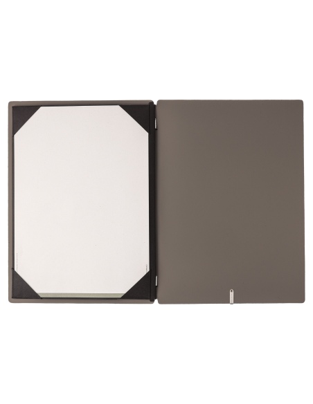 Porta Menu A4 (23,2x31,8 cm) etichetta METAL "personalizzata" (minimo 18 pezzi) cornicetta (4 facciate) elastico nero BICOLOR CO