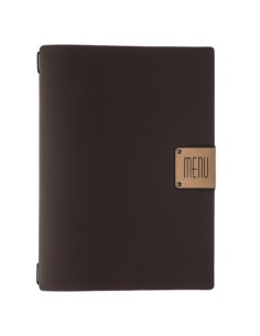 Porta Menu A4 (23,2x31,8 cm) etichetta PATCH "personalizzata" (minimo 18 pezzi) cornicetta (4 facciate) elastico nero BICOLOR CO