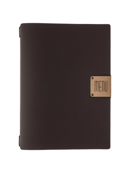 Porta Menu A4 (23,2x31,8 cm) etichetta PATCH "personalizzata" (minimo 18 pezzi) cornicetta (4 facciate) elastico nero BICOLOR CO