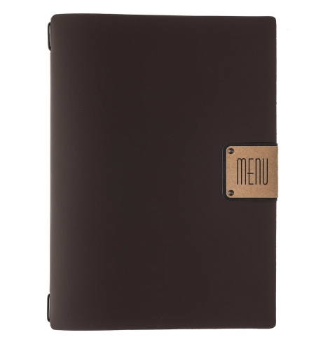 Porta Menu A4 (23,2x31,8 cm) etichetta PATCH "menu" cornicetta (4 facciate) elastico nero BICOLOR COCOA
