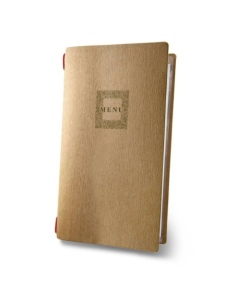 Porta Menu CUSTOM A4 SLIM (17,4x31,8 cm) "EVO menu" 2 buste (4 facciate) elastico rosso ECO NATURALE sp. 0.6