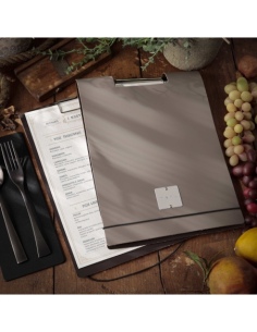 CITY MENU porta menu A4 etichetta METAL STANDARD "menu" molla ferma fogli BICOLOR SABBIA