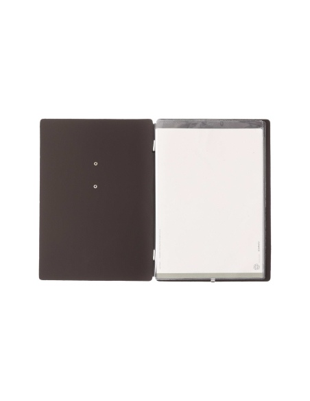 Porta Menu A5 (16,5x23,1 cm) etichetta METAL "menu" 2 buste (4 facciate) elastico nero BICOLOR SABBIA