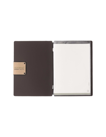 Porta Menu A5 (16,5x23,1 cm) etichetta PATCH "menu" 2 buste (4 facciate) elastico nero BICOLOR SABBIA