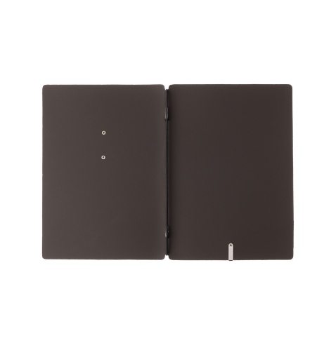 Porta Menu A5 (16,5x23,1 cm) etichetta METAL "personalizzata" (minimo 18 pezzi) solo elastico nero BICOLOR SABBIA