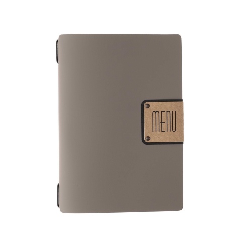 Porta Menu A5 (16,5x23,1 cm) etichetta PATCH "menu" solo elastico nero BICOLOR SABBIA