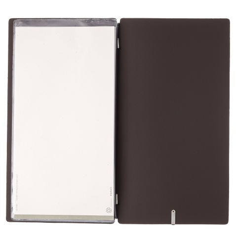 Porta Menu A4 SLIM (17,4x31,8 cm) etichetta METAL "menu" 2 buste (4 facciate) elastico nero BICOLOR SABBIA