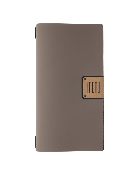 Porta Menu A4 SLIM (17,4x31,8 cm) etichetta PATCH "personalizzata" (minimo 18 pezzi) 2 buste (4 facciate) elastico nero BICOLOR 