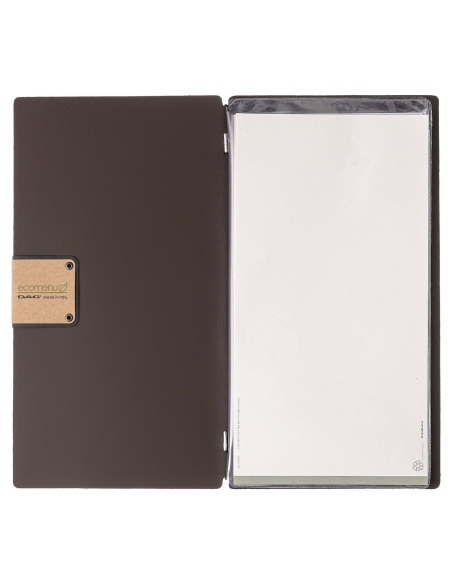 Porta Menu A4 SLIM (17,4x31,8 cm) etichetta PATCH "menu" 2 buste (4 facciate) elastico nero BICOLOR SABBIA