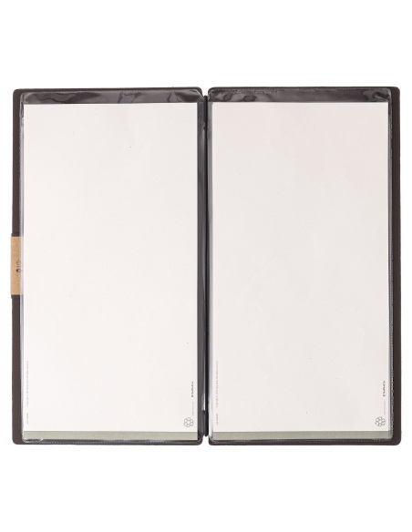 Porta Menu A4 SLIM (17,4x31,8 cm) etichetta PATCH "menu" 2 buste (4 facciate) elastico nero BICOLOR SABBIA