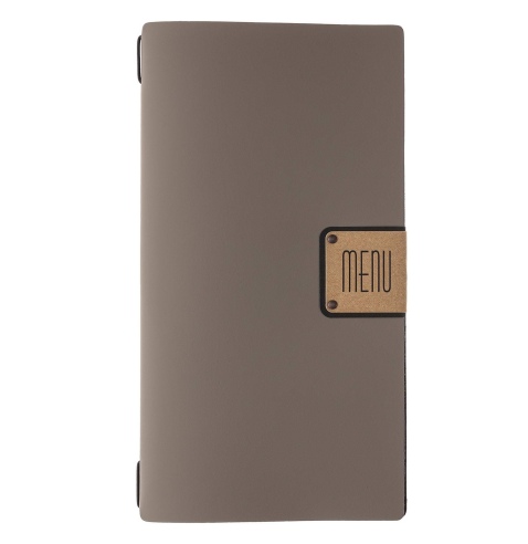 Porta Menu A4 SLIM (17,4x31,8 cm) etichetta PATCH "menu" solo elastico nero BICOLOR SABBIA