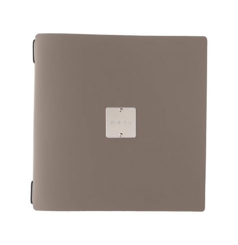 Porta Menu QUADRATO (23x23,1 cm) etichetta METAL "menu" 2 buste (4 facciate) elastico nero BICOLOR SABBIA