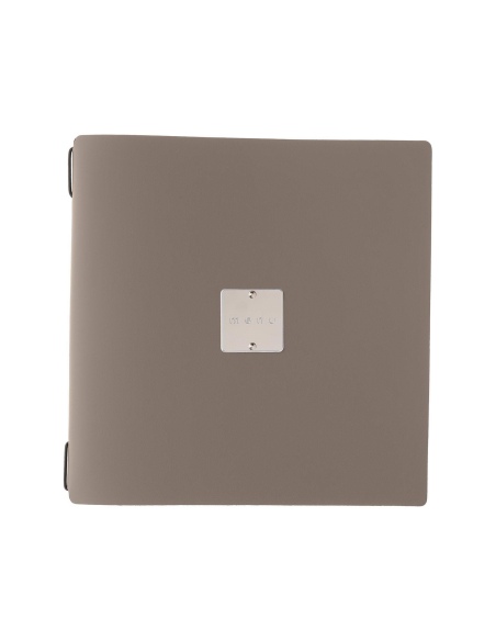 Porta Menu QUADRATO (23x23,1 cm) etichetta METAL "menu" 2 buste (4 facciate) elastico nero BICOLOR SABBIA