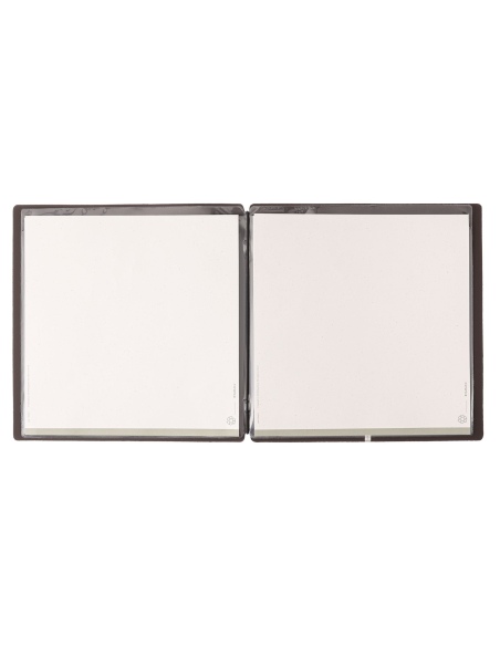 Porta Menu QUADRATO (23x23,1 cm) etichetta METAL "menu" 2 buste (4 facciate) elastico nero BICOLOR SABBIA