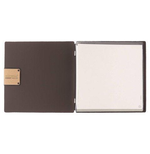 Porta Menu QUADRATO (23x23,1 cm) etichetta PATCH "personalizzata" (minimo 18 pezzi) 2 buste (4 facciate) elastico nero BICOLOR S