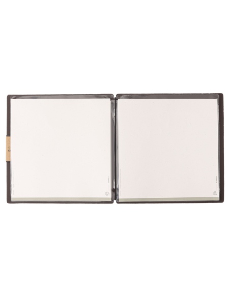 Porta Menu QUADRATO (23x23,1 cm) etichetta PATCH "personalizzata" (minimo 18 pezzi) 2 buste (4 facciate) elastico nero BICOLOR S
