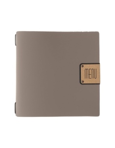 Porta Menu QUADRATO (23x23,1 cm) etichetta PATCH "menu" 2 buste (4 facciate) elastico nero BICOLOR SABBIA