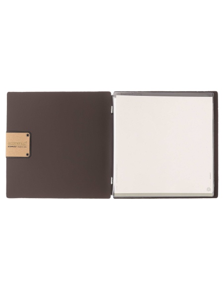 Porta Menu QUADRATO (23x23,1 cm) etichetta PATCH "menu" 2 buste (4 facciate) elastico nero BICOLOR SABBIA