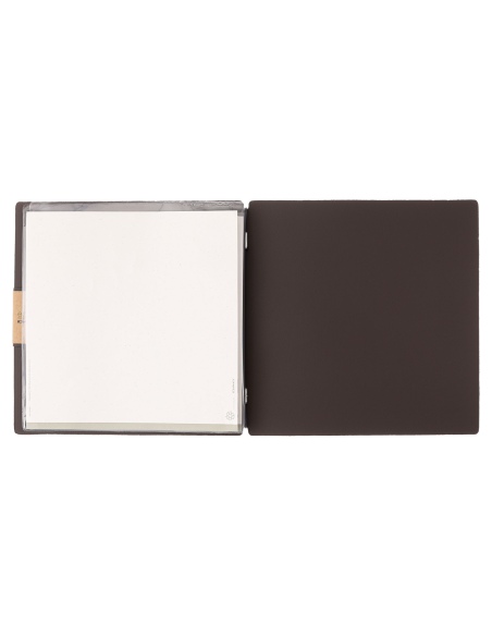 Porta Menu QUADRATO (23x23,1 cm) etichetta PATCH "menu" 2 buste (4 facciate) elastico nero BICOLOR SABBIA