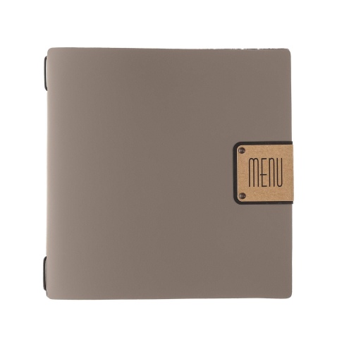 Porta Menu QUADRATO (23x23,1 cm) etichetta PATCH "personalizzata" (minimo 18 pezzi) solo elastico nero BICOLOR SABBIA