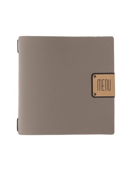 Porta Menu QUADRATO (23x23,1 cm) etichetta PATCH "personalizzata" (minimo 18 pezzi) solo elastico nero BICOLOR SABBIA